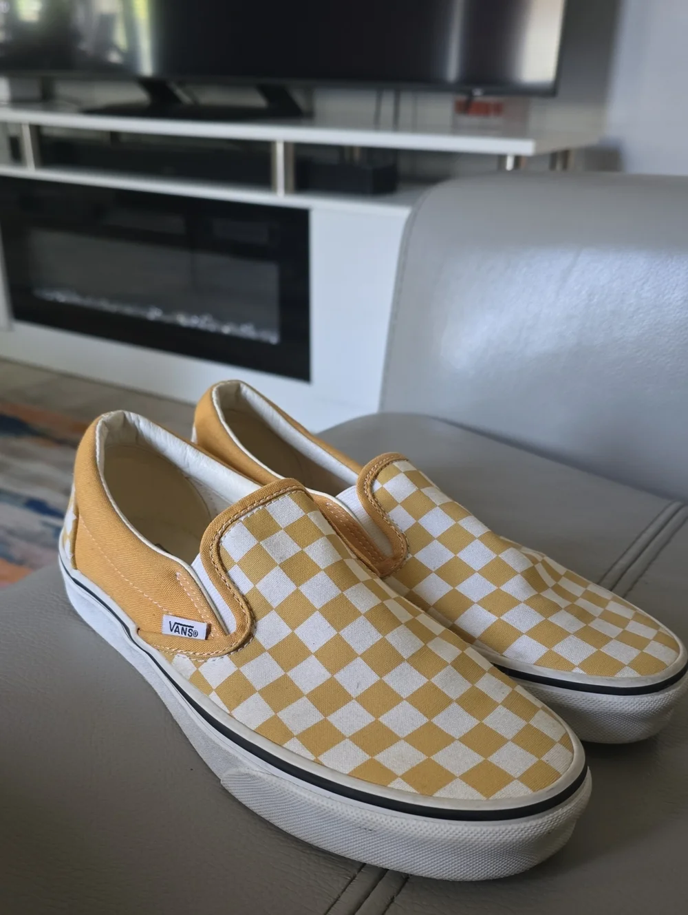Vans Yellow and White Checkerboard Slip-On Sneakers - Picture 1 of 16
